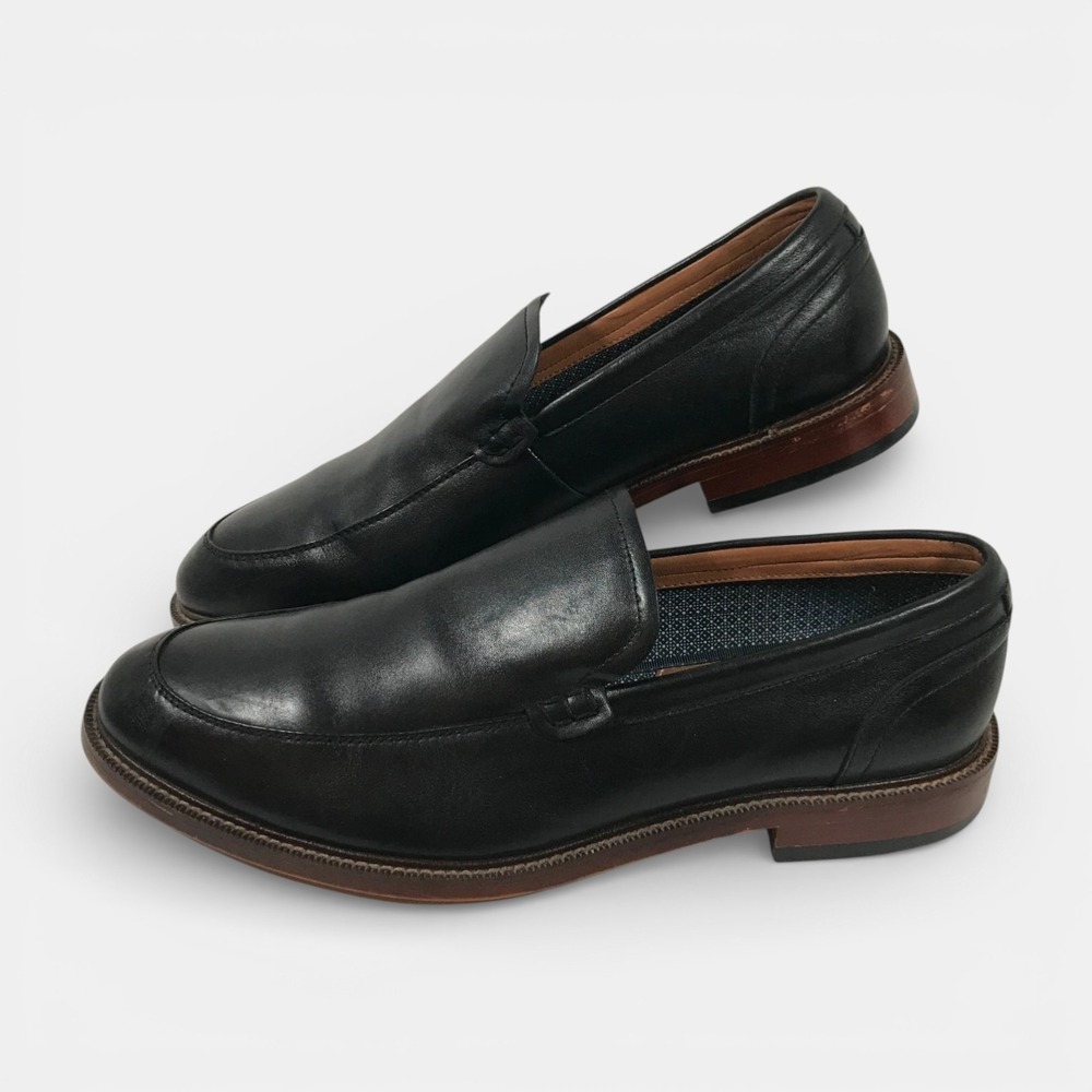 Aston Grey Salkin Black Leather Loafers Mens 11.5 Moc Toe Slip On Dress Shoes